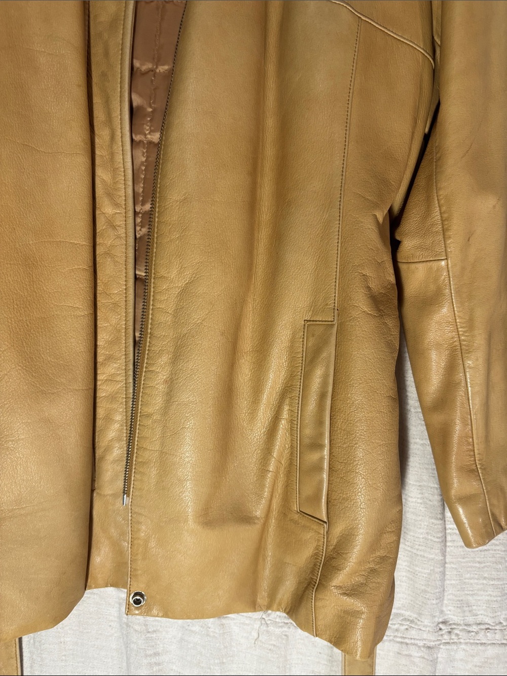 Vintage Wilson’s Leather Tan Zip Front Jacket Coat Quilted Liner Size Large - Picture 9 of 16
